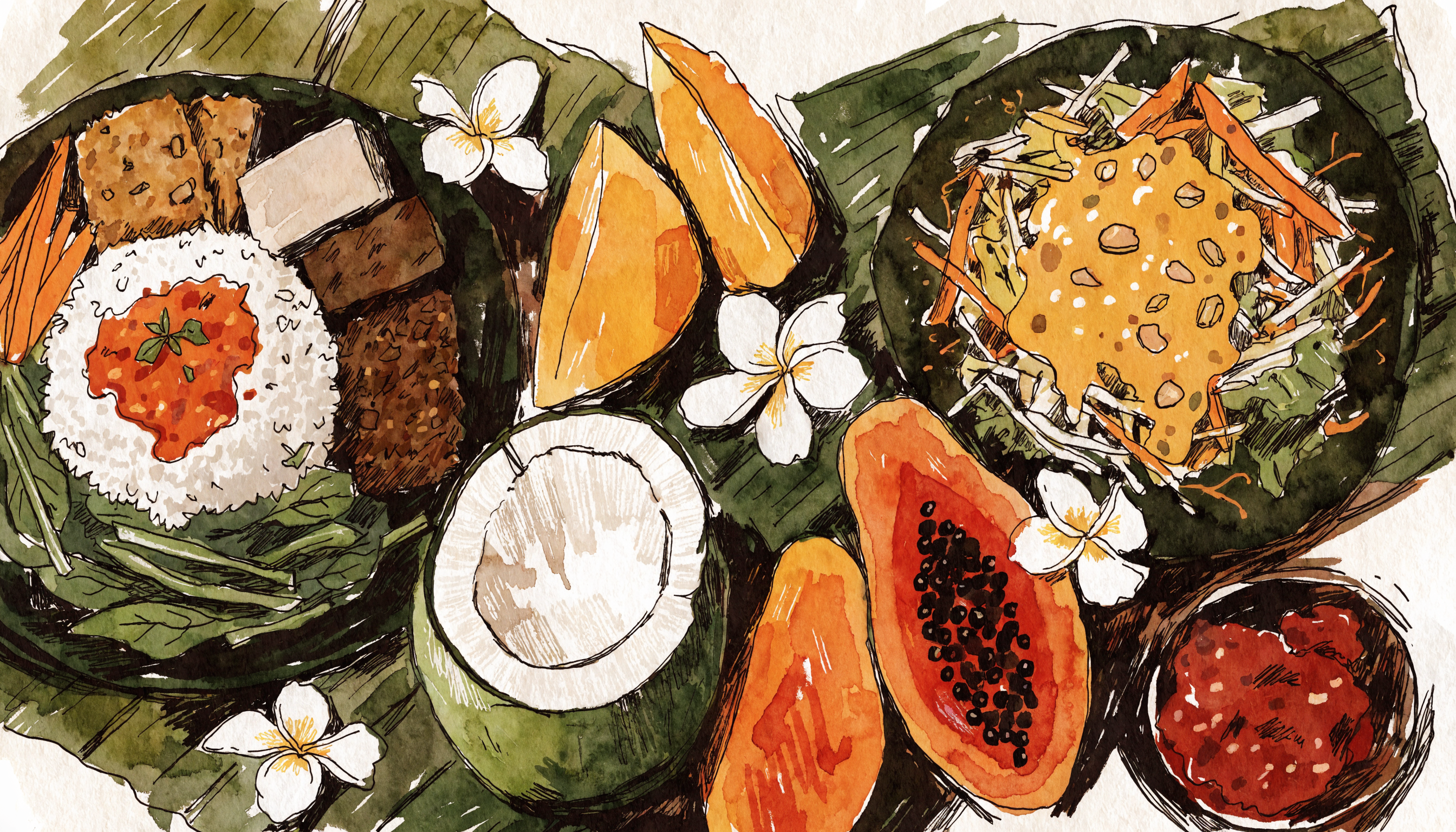 A hand-painted Balinese vegan feast